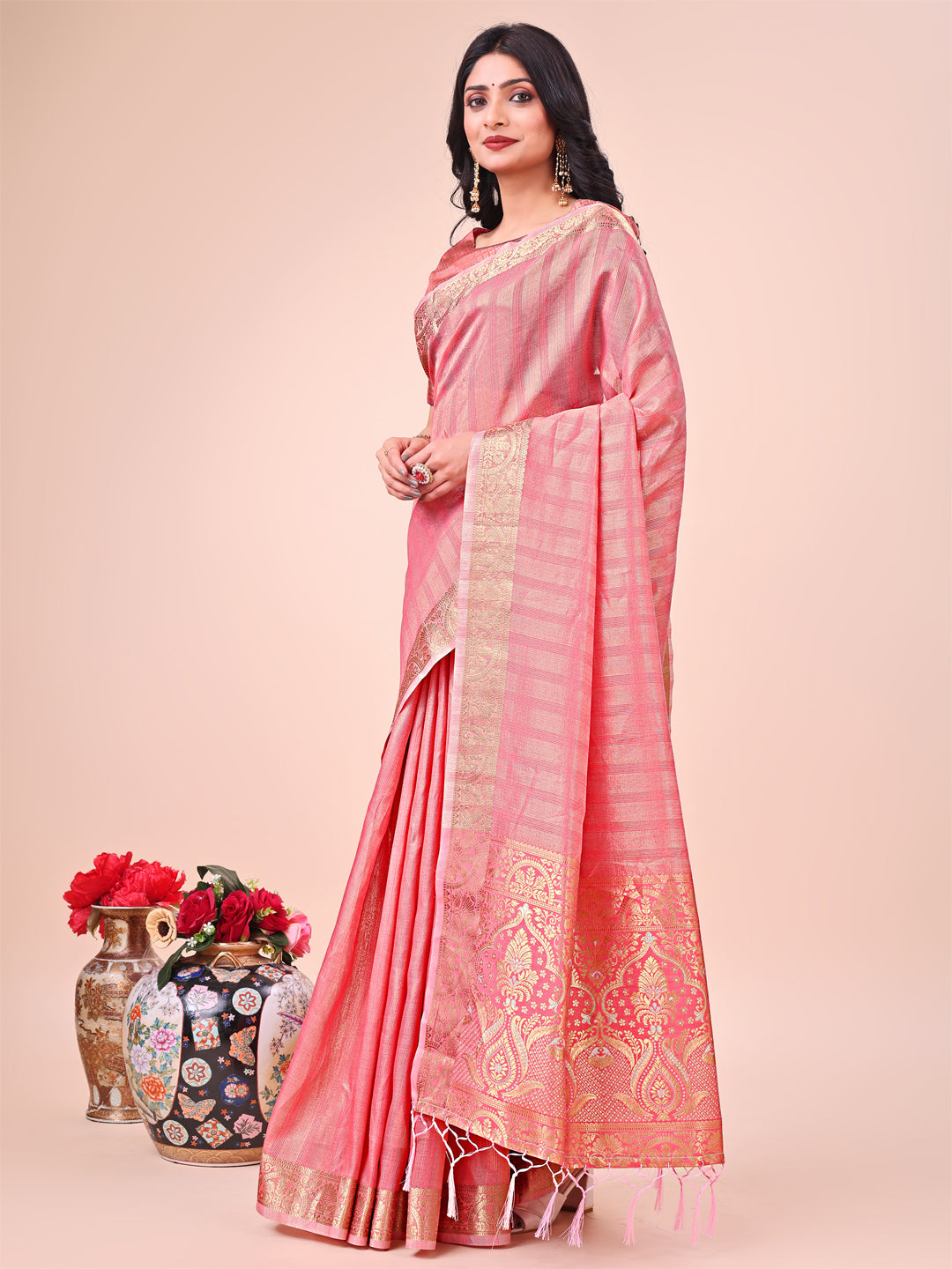 Shree Shyam Fashion Light Peach Organza Saree - Ethereal Sophistication in Every Fold - Distacart