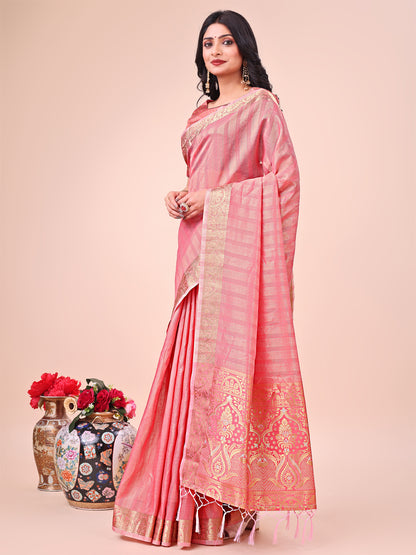 Shree Shyam Fashion Light Peach Organza Saree - Ethereal Sophistication in Every Fold - Distacart