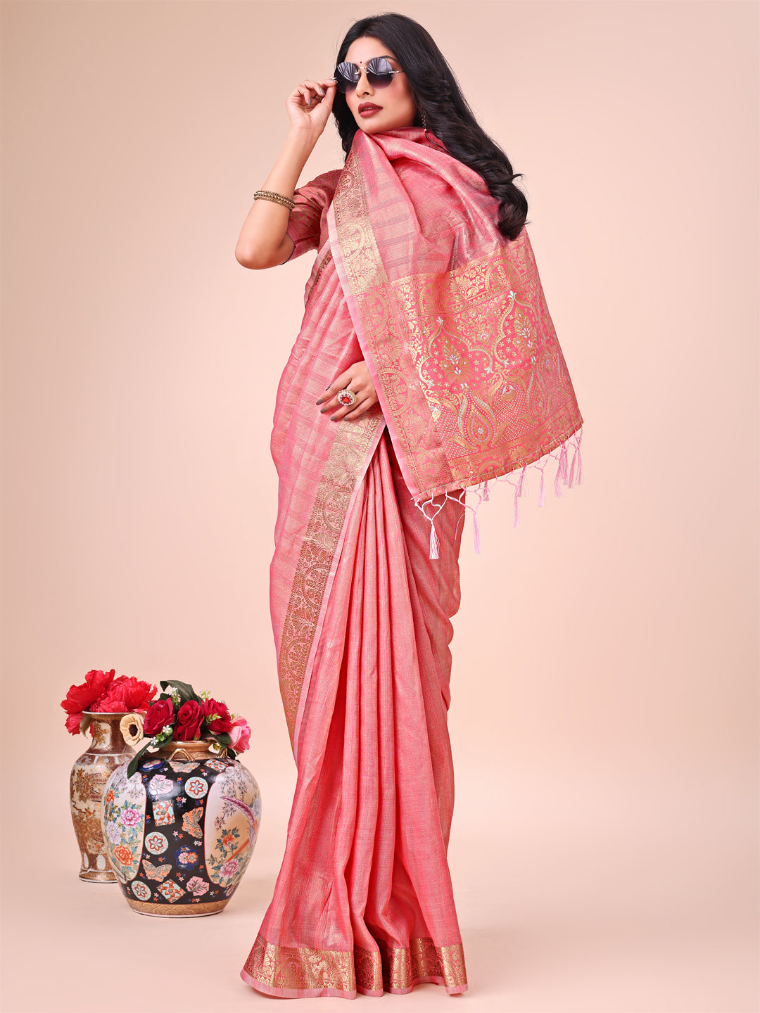 Shree Shyam Fashion Light Peach Organza Saree - Ethereal Sophistication in Every Fold - Distacart