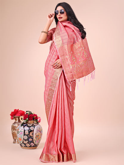 Shree Shyam Fashion Light Peach Organza Saree - Ethereal Sophistication in Every Fold - Distacart