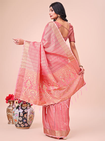 Shree Shyam Fashion Light Peach Organza Saree - Ethereal Sophistication in Every Fold - Distacart