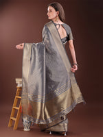 Thumbnail for Astita Graceful Grey Organza Saree with Rich Golden Zari Border | Elegant Party Wear Saree with Blouse Piece - Distacart