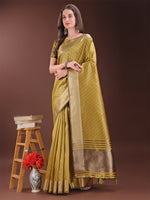 Thumbnail for Astita Graceful Mustard Organza Saree with Rich Golden Zari Border | Elegant Party Wear Saree with Blouse Piece - Distacart