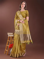 Thumbnail for Astita Graceful Mustard Organza Saree with Rich Golden Zari Border | Elegant Party Wear Saree with Blouse Piece - Distacart