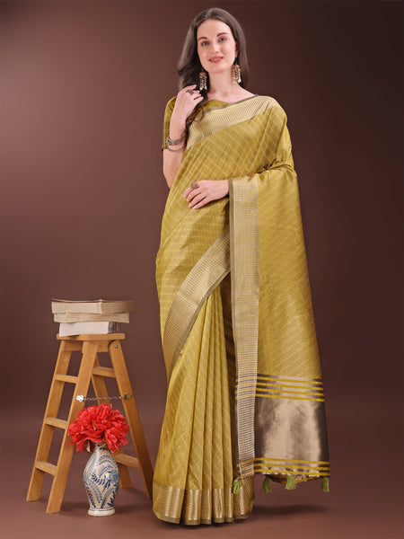 Astita Graceful Mustard Organza Saree with Rich Golden Zari Border | Elegant Party Wear Saree with Blouse Piece - Distacart