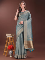 Thumbnail for Astita Graceful Sea Green Organza Saree with Rich Golden Zari Border | Elegant Party Wear Saree with Blouse Piece - Distacart