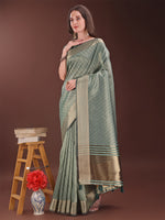 Thumbnail for Astita Graceful Green Organza Saree with Rich Golden Zari Border | Elegant Party Wear Saree with Blouse Piece - Distacart