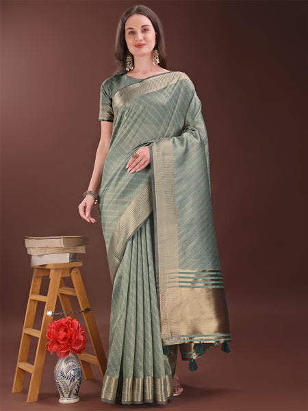 Astita Graceful Green Organza Saree with Rich Golden Zari Border | Elegant Party Wear Saree with Blouse Piece - Distacart