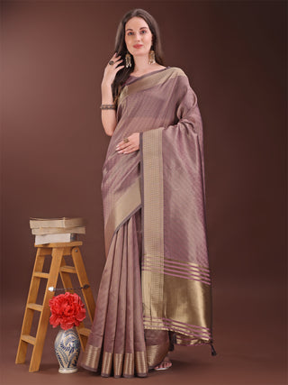 Astita Graceful Magenta Organza Saree with Rich Golden Zari Border | Elegant Party Wear Saree with Blouse Piece - Distacart