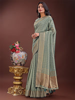 Thumbnail for Astita Light Green Organza Saree with Golden Zari Border | Elegant Soft Lightweight Party Wear Saree with Blouse - Distacart