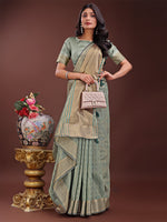 Thumbnail for Astita Light Green Organza Saree with Golden Zari Border | Elegant Soft Lightweight Party Wear Saree with Blouse - Distacart
