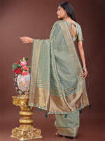 Thumbnail for Astita Light Green Organza Saree with Golden Zari Border | Elegant Soft Lightweight Party Wear Saree with Blouse - Distacart