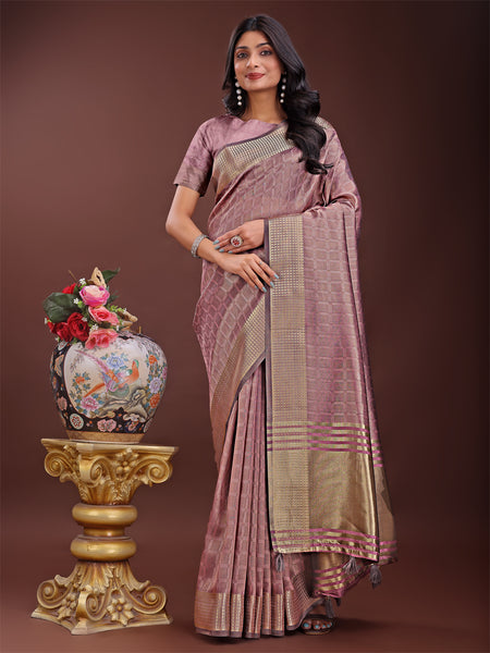Astita Magenta Organza Saree with Golden Zari Border | Elegant Soft Lightweight Party Wear Saree with Blouse - Distacart