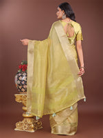 Thumbnail for Astita Elegant Mehndi Green Linen Saree with Golden Zari Border & Rich Pallu | Soft Drape | Festive & Office Wear - Distacart