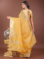 Thumbnail for Astita Elegant Yellow Linen Saree with Golden Zari Border & Rich Pallu | Soft Drape | Festive & Office Wear - Distacart