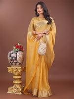 Thumbnail for Astita Elegant Yellow Linen Saree with Golden Zari Border & Rich Pallu | Soft Drape | Festive & Office Wear - Distacart