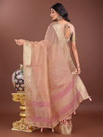 Thumbnail for Astita Elegant Peach Linen Saree with Golden Zari Border & Rich Pallu | Soft Drape | Festive & Office Wear - Distacart