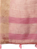 Thumbnail for Astita Elegant Peach Linen Saree with Golden Zari Border & Rich Pallu | Soft Drape | Festive & Office Wear - Distacart