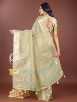 Thumbnail for Astita Elegant Light Green Linen Saree with Golden Zari Border & Rich Pallu | Soft Drape | Festive & Office Wear - Distacart