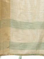 Thumbnail for Astita Elegant Light Green Linen Saree with Golden Zari Border & Rich Pallu | Soft Drape | Festive & Office Wear - Distacart