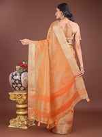 Thumbnail for Astita Elegant Orange Linen Saree with Golden Zari Border & Rich Pallu | Soft Drape | Festive & Office Wear - Distacart