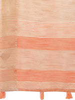 Thumbnail for Astita Elegant Orange Linen Saree with Golden Zari Border & Rich Pallu | Soft Drape | Festive & Office Wear - Distacart