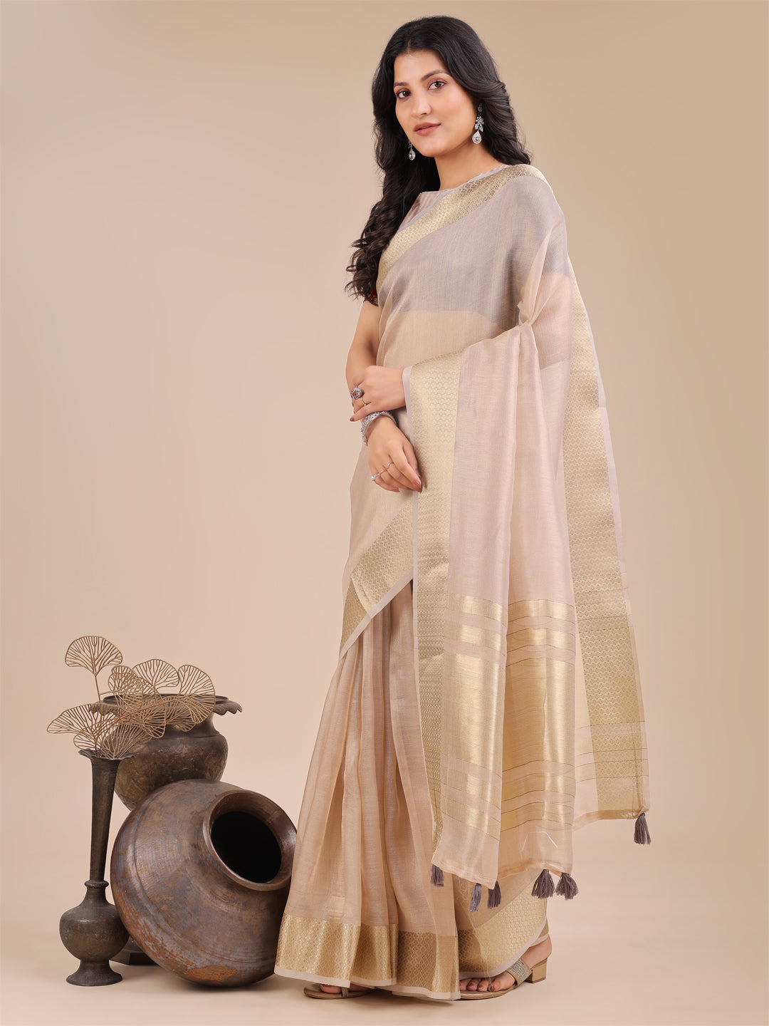Astita Light Pink Organza Woven Zari Work Traditional Tassel Saree - Distacart