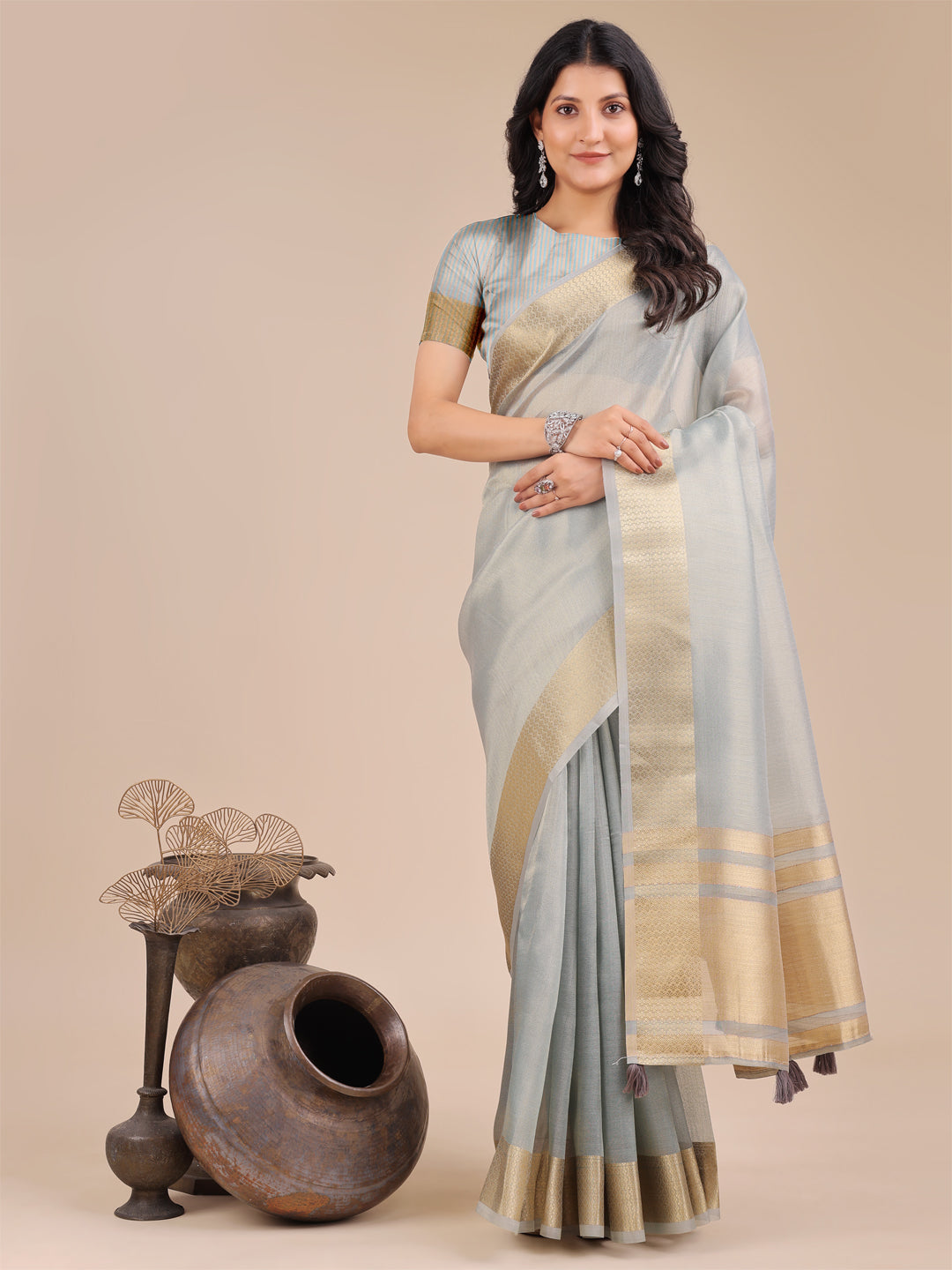 Astita Sky Blue Organza Woven Zari Work Traditional Tassel Saree - Distacart