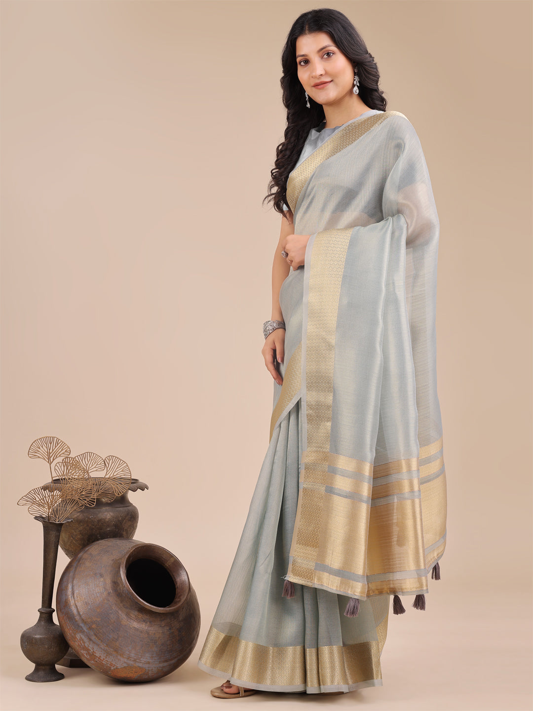 Astita Sky Blue Organza Woven Zari Work Traditional Tassel Saree - Distacart