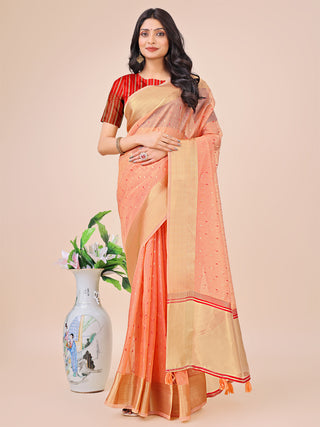 Astita Peach Gold Organza Silk Saree - Lightweight Luxury for Your Ethnic Moments - Distacart