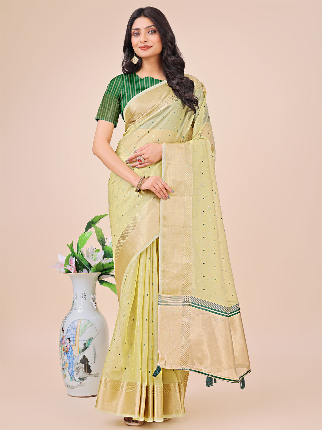 Astita Light Green Gold Organza Silk Saree - Lightweight Luxury for Your Ethnic Moments - Distacart