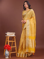 Thumbnail for Astita Elegant Yellow & Yellow Organza Saree with Rich Zari Border & Pallu Tassels | Premium Partywear Saree for Women