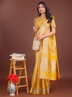 Thumbnail for Astita Elegant Yellow & Yellow Organza Saree with Rich Zari Border & Pallu Tassels | Premium Partywear Saree for Women