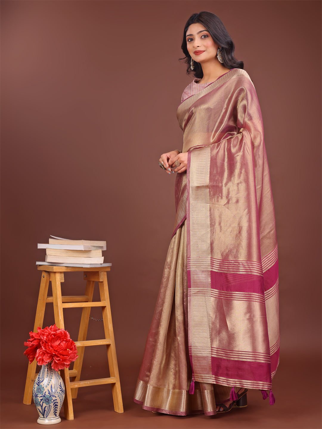 Astita Elegant Light Pink & Magenta Organza Saree with Rich Zari Border & Pallu Tassels | Premium Partywear Saree for Women - Distacart