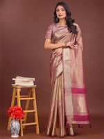 Thumbnail for Astita Elegant Light Pink & Magenta Organza Saree with Rich Zari Border & Pallu Tassels | Premium Partywear Saree for Women