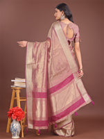 Thumbnail for Astita Elegant Light Pink & Magenta Organza Saree with Rich Zari Border & Pallu Tassels | Premium Partywear Saree for Women