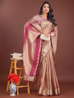 Thumbnail for Astita Elegant Light Pink & Magenta Organza Saree with Rich Zari Border & Pallu Tassels | Premium Partywear Saree for Women