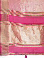 Thumbnail for Astita Elegant Light Pink & Magenta Organza Saree with Rich Zari Border & Pallu Tassels | Premium Partywear Saree for Women