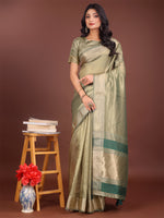 Thumbnail for Astita Elegant Light Green & Green Organza Saree with Rich Zari Border & Pallu Tassels | Premium Partywear Saree for Women