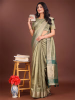 Thumbnail for Astita Elegant Light Green & Green Organza Saree with Rich Zari Border & Pallu Tassels | Premium Partywear Saree for Women