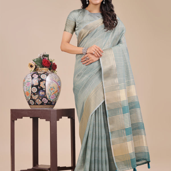 Astita Sea Green Organza Woven Zari Work Traditional Tassel Saree - Distacart