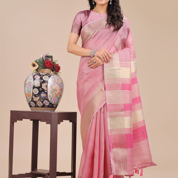 Astita Pink Organza Woven Zari Work Traditional Tassel Saree - Distacart
