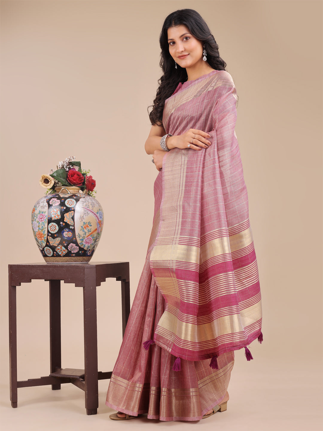 Astita Purple Organza Woven Zari Work Traditional Tassel Saree - Distacart