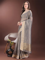Thumbnail for Astita Grey Organza Saree with Gold Checked Design - Elegant & Classy Traditional Wear for Formal & Festive Occasions - Distacart