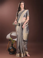 Thumbnail for Astita Grey Organza Saree with Gold Checked Design - Elegant & Classy Traditional Wear for Formal & Festive Occasions - Distacart