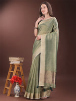 Thumbnail for Astita Green Organza Saree with Gold Checked Design - Elegant & Classy Traditional Wear for Formal & Festive Occasions - Distacart