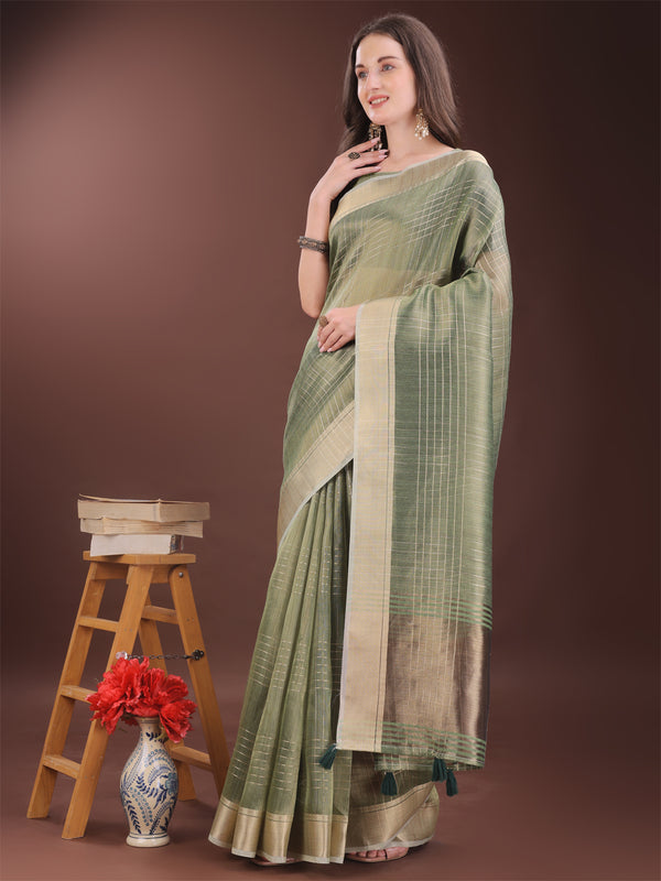 Astita Green Organza Saree with Gold Checked Design - Elegant & Classy Traditional Wear for Formal & Festive Occasions - Distacart