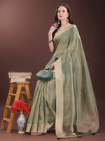 Thumbnail for Astita Green Organza Saree with Gold Checked Design - Elegant & Classy Traditional Wear for Formal & Festive Occasions - Distacart