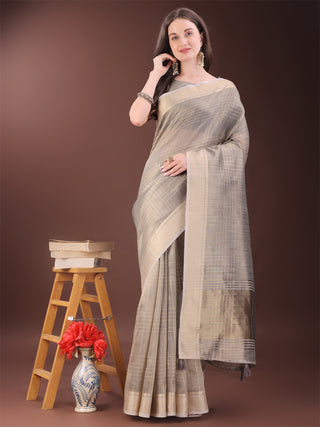Astita Beige Organza Saree with Gold Checked Design - Elegant & Classy Traditional Wear for Formal & Festive Occasions - Distacart