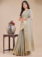 Thumbnail for Astita Beige Organza Woven Zari Work Traditional Tassel Saree - Distacart
